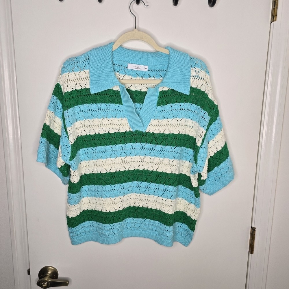 Talula Blue/Green/White  Knit Sweater Medium